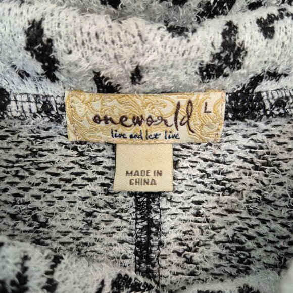 OneWorld Womens Leopard Print Cowl Neck Sweater L Black/White Long Sleeve Lightw - Picture 2 of 6